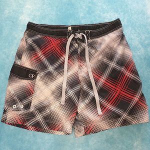 Ocean Pacific (OP) Board Shorts, Swim Trunks, Men's, Red/White/Black, Size XL